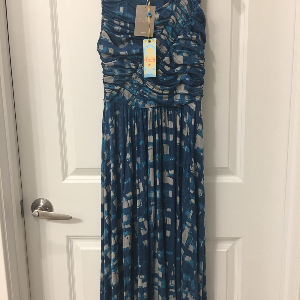 NWT Tracy Reese Plenty anthropologie blue ruched dress L